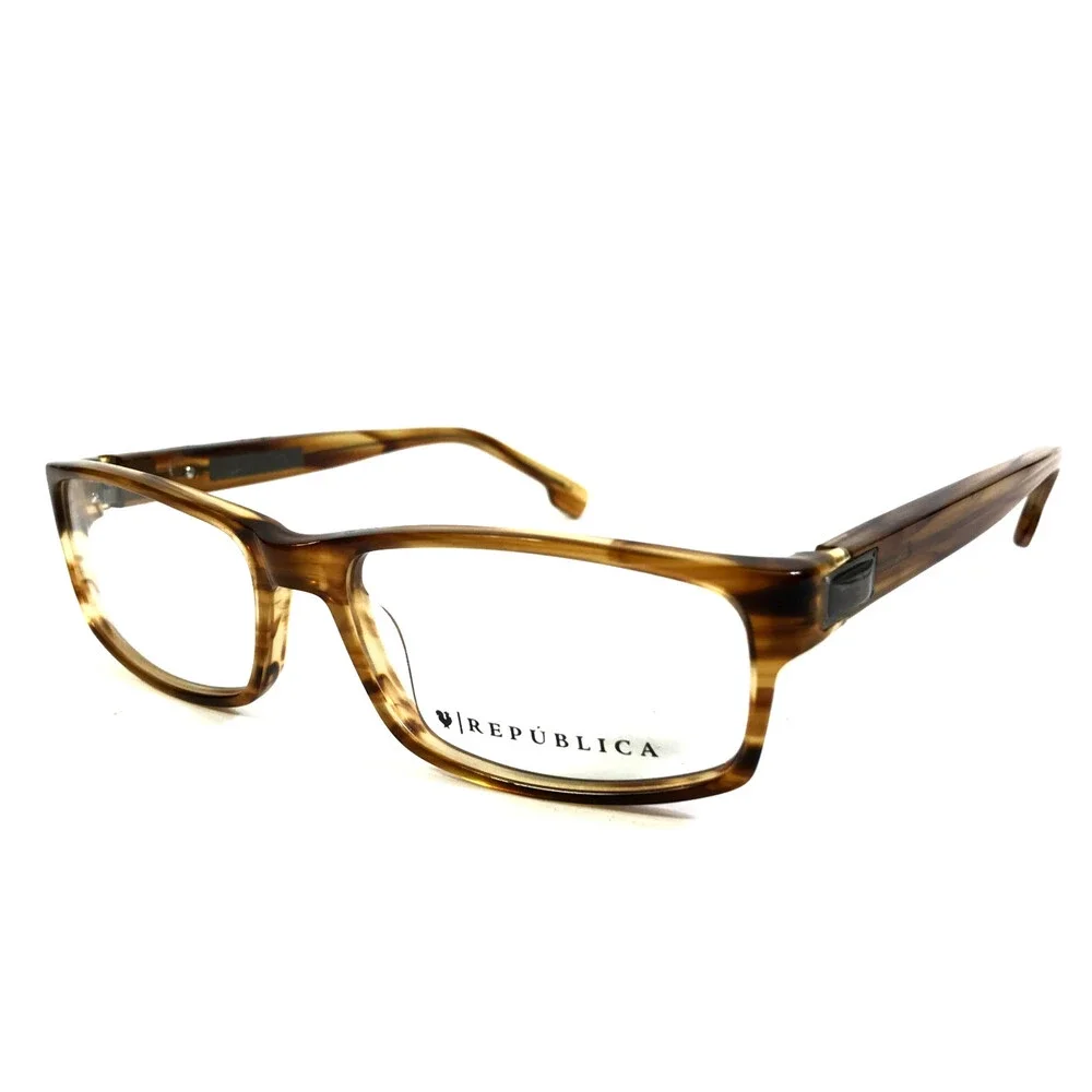 Republica Eyeglasses Frame Tribeca BD Striped Brown Horn Rectangle 55-16-140